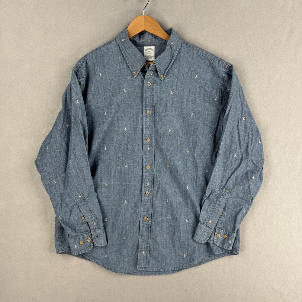 Vintage Brooks Brothers Shirt Mens 2XL BlueChambray Long Sleeve Button Down